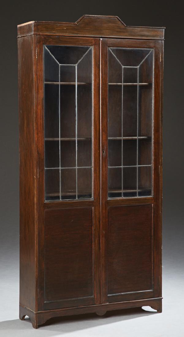 English Edwardian Carved Oak Leaded Glass Bookcase, the (1 of 1)