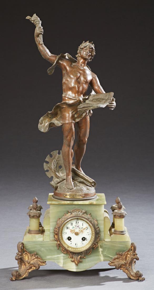 French Art Nouveau Patinated Spelter and Green Onyx (1 of 6)