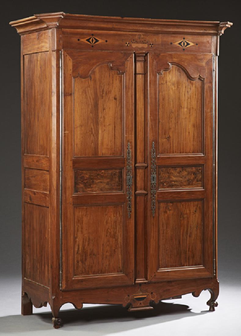 French Louis XV Style Inlaid Carved Walnut Armoire, (1 of 1)