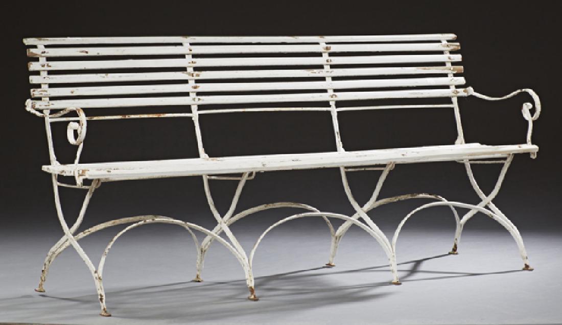 French Polychromed Wrought Iron Garden Bench, 19th c., (1 of 1)