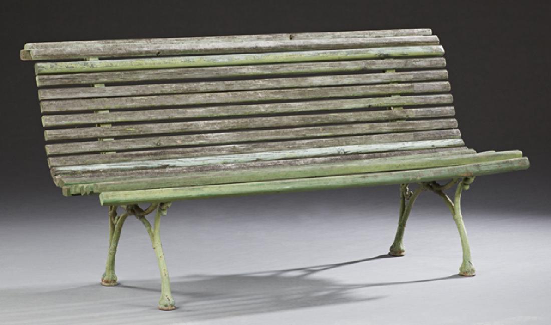 French Cast Iron and Beech Garden Bench, early 20th c., (1 of 1)