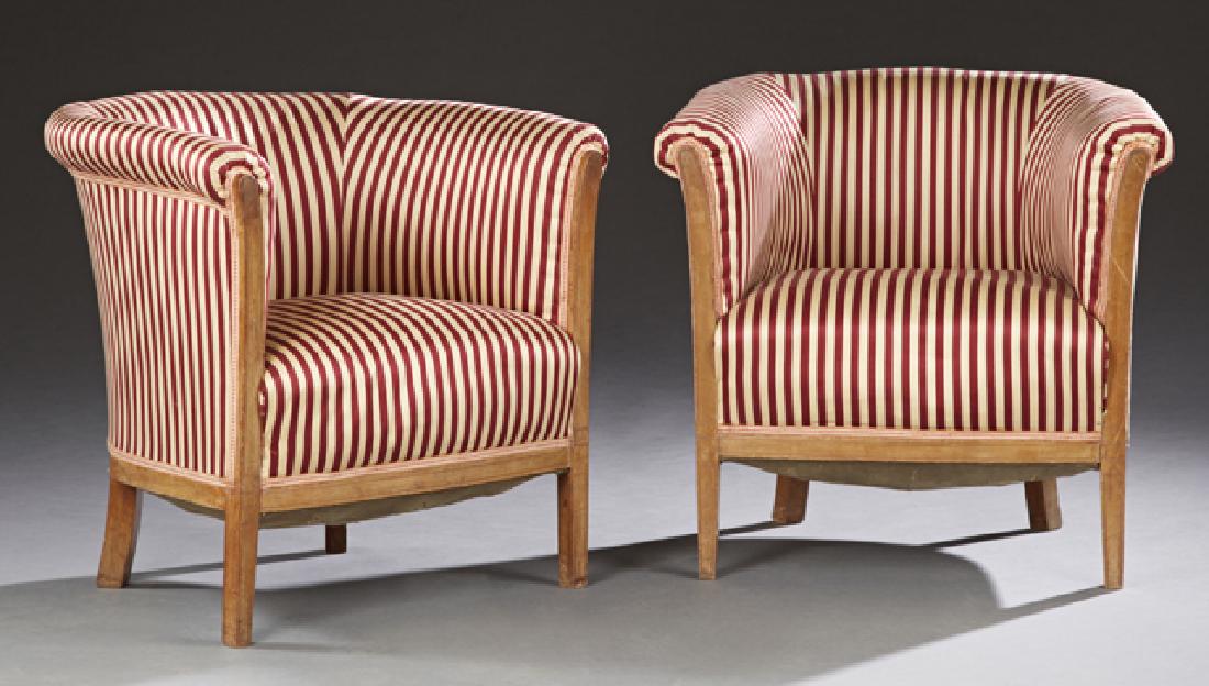 Pair of French Louis XVI Style Carved Walnut Bergeres, (1 of 1)