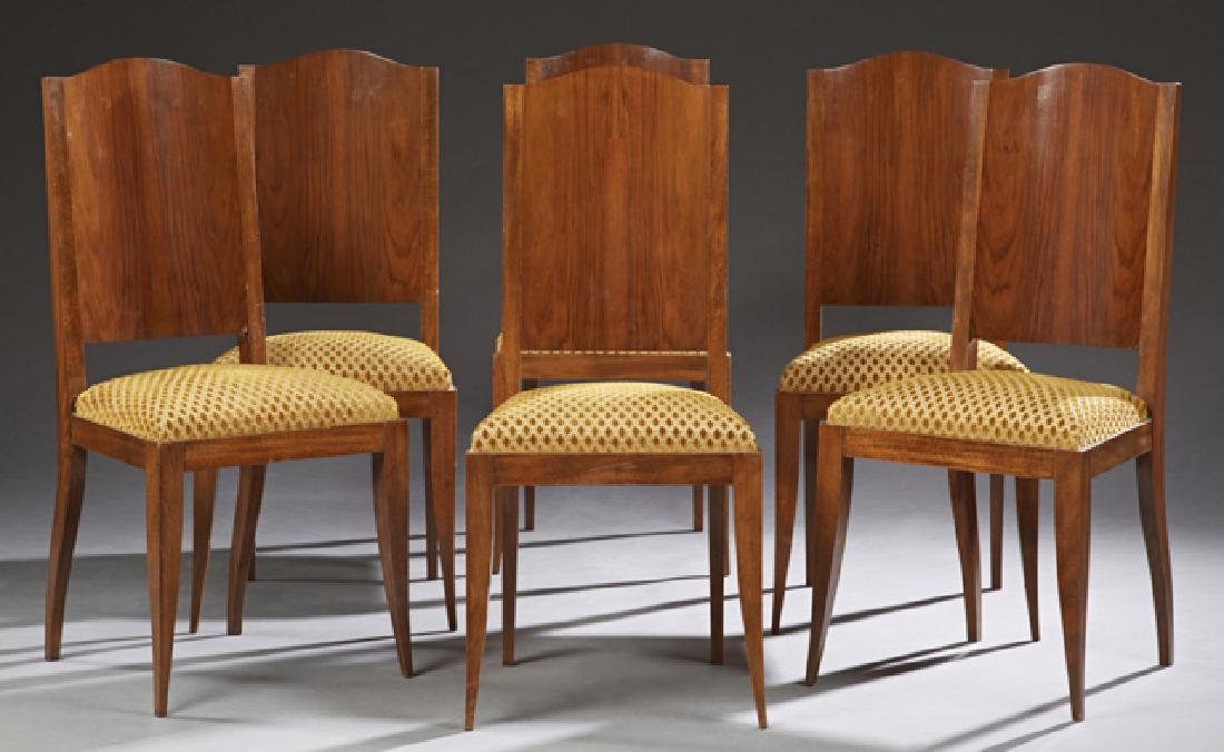 Set of Six French Art Deco Carved Walnut Dining Chairs, (1 of 1)