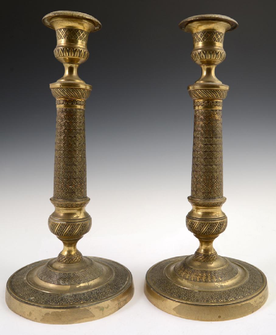 Pair of French Gilt Bronze Empire Candlesticks, 19th (1 of 1)