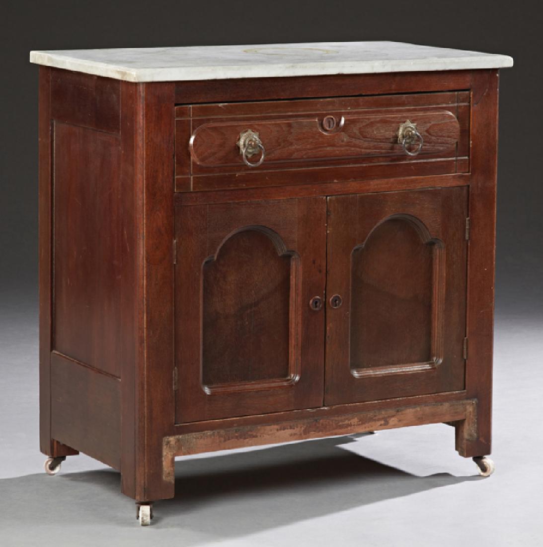 American Victorian Carved Walnut Marble Top Washstand, (1 of 1)