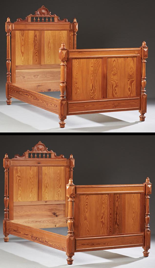Pair of French Henri II Style Pitch Pine Single beds. (1 of 3)