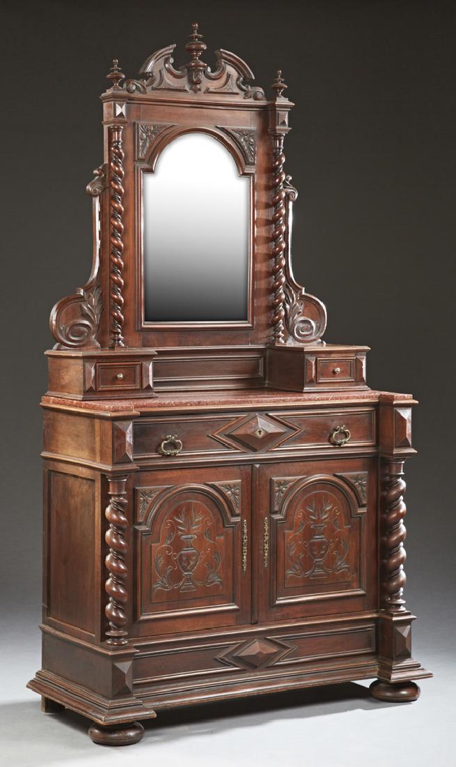 French Henri II Style Carved Walnut Marble Top Dresser, (1 of 1)