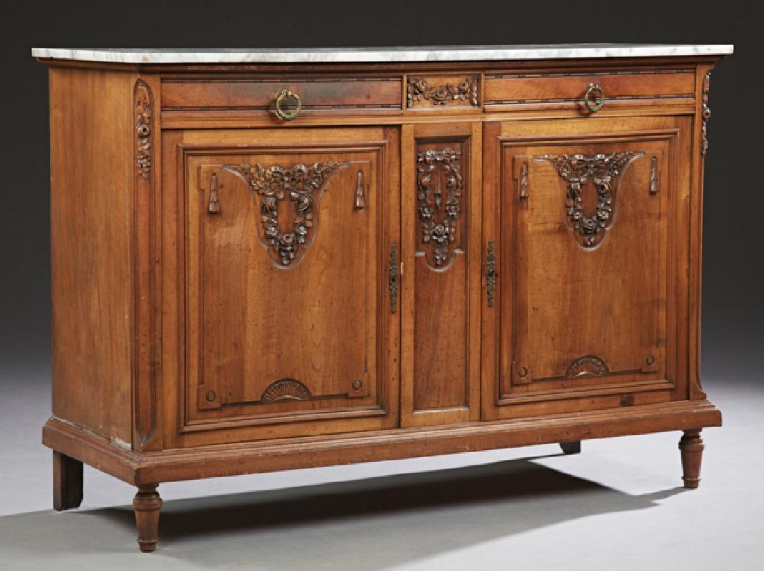 French Carved Cherry Marble Top Sideboard, c. 1900, the (1 of 1)