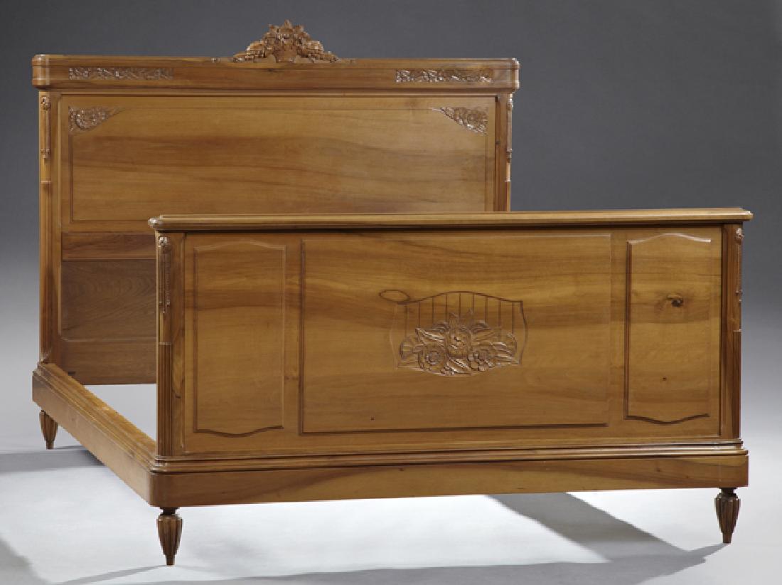 Louis XVI Style Carved Walnut Double Bed, c. 1940, the (1 of 1)