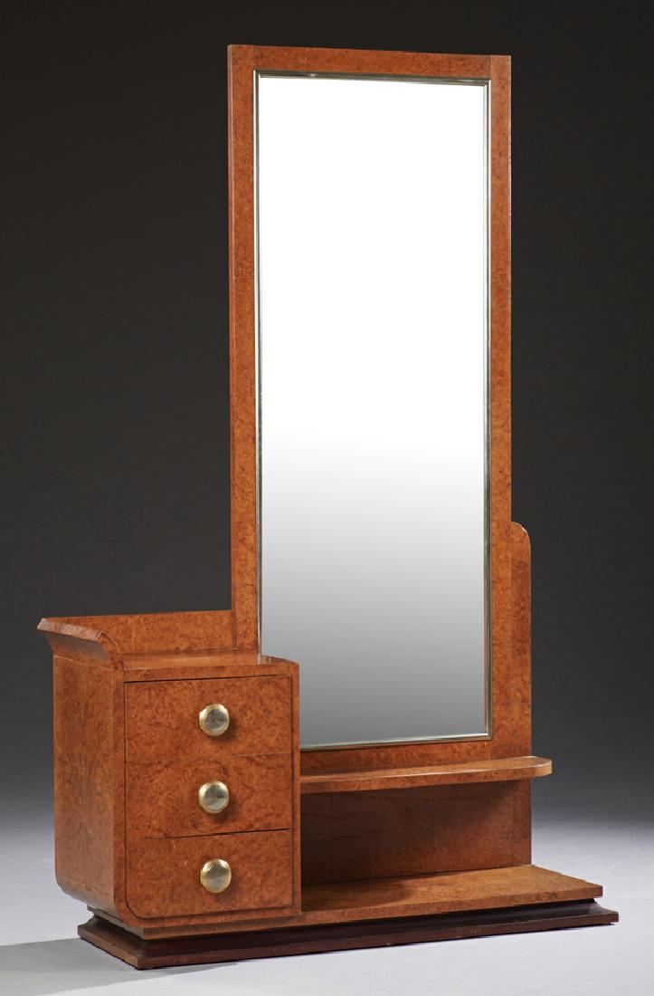 French Art Deco Burled Walnut Vanity, 20th c., the long (1 of 1)