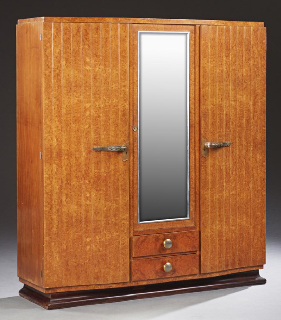 French Art Deco Carved Burled Walnut Triple Door (1 of 1)