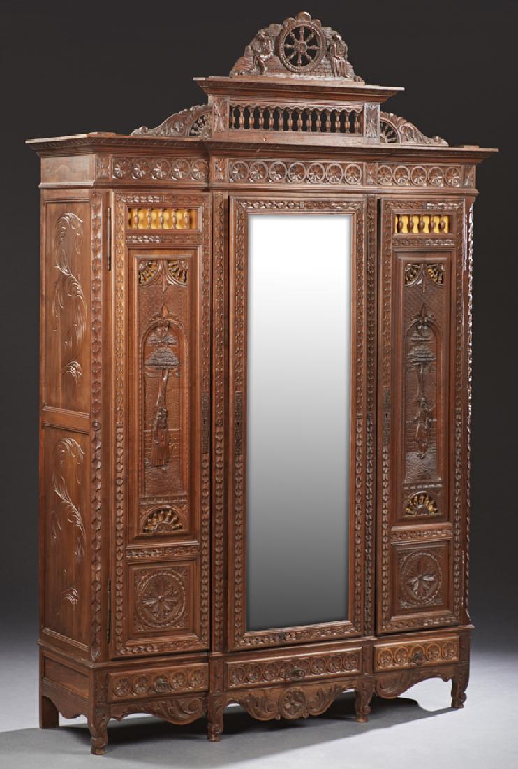 French Henri II Style Carved Oak Triple Door Armoire, (1 of 1)