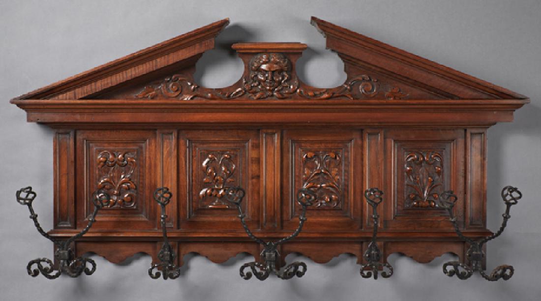 French Carved Walnut Art Nouveau Wall Hat Rack, c. (1 of 1)