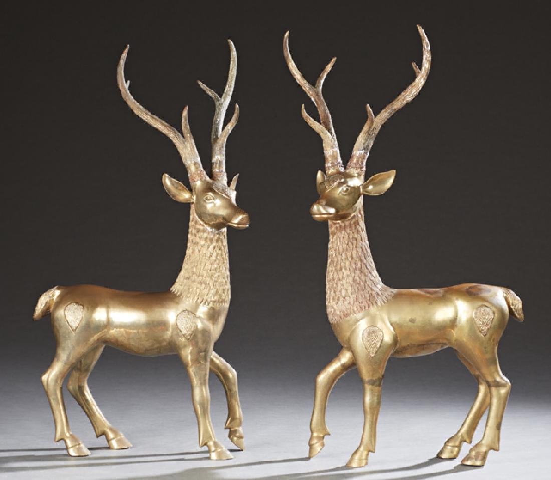 Diminutive Pair of Gilt Bronze Deer Garden Sculptu (1 of 1)