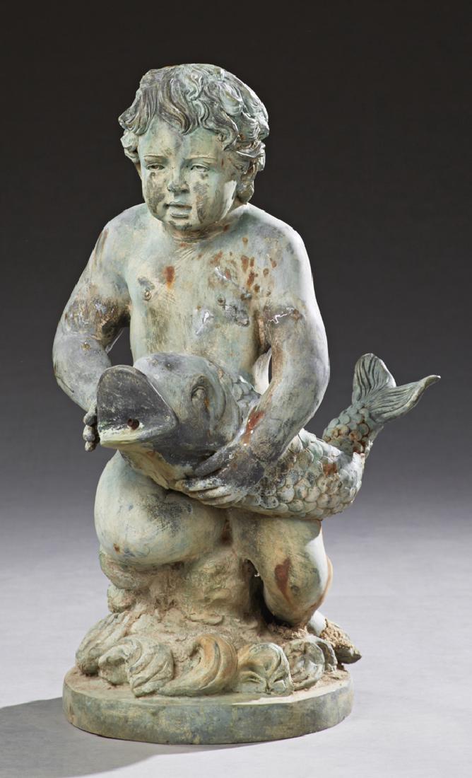 Patinated Bronze Fountain Figure, 20th c., of a pu (1 of 1)
