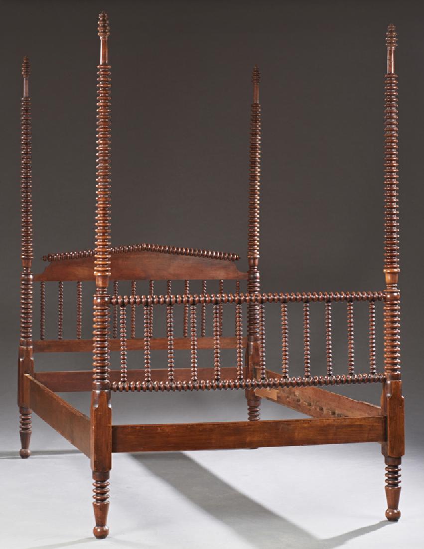 Antique Jenny Lind Carved Maple Tester Bed, 19th c.,: Antique Jenny Lind Carved Maple Tester Bed, 19th c., the spool turned posts with turned finials over a peaked headboard with spool turned slats, to a footboard with like posts and a horizontal spool t