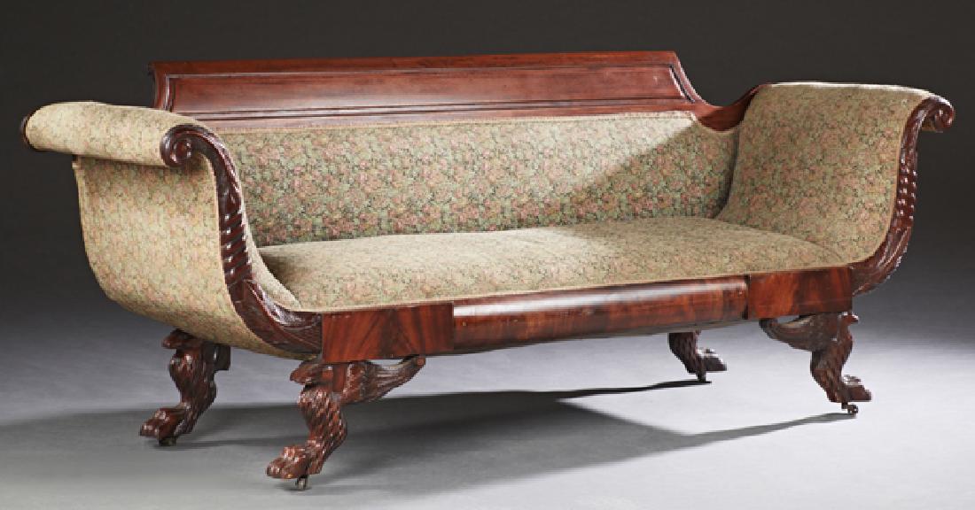 American Federal Style Carved Mahogany Settee, 19th c., (1 of 1)