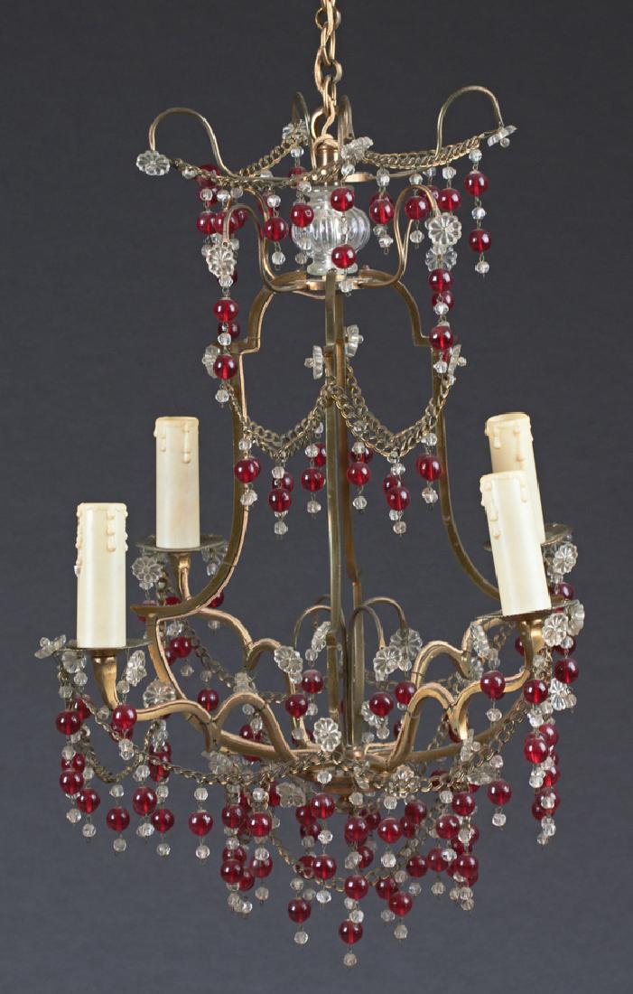 Unusual French Bronze Four Light Chandelier, c. 1930, (1 of 1)