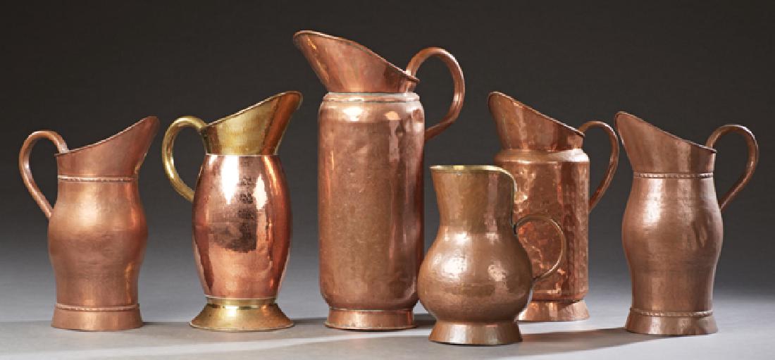 Group of Six Large French Provincial Copper Pitchers, (1 of 1)