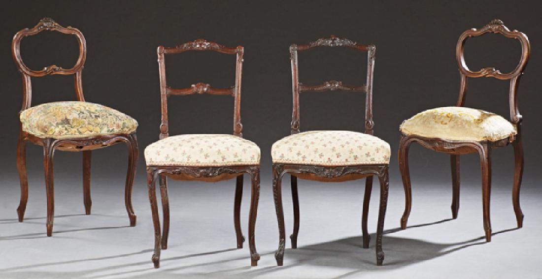 Two Pair of French Louis XV Style Carved Walnut Side (1 of 1)