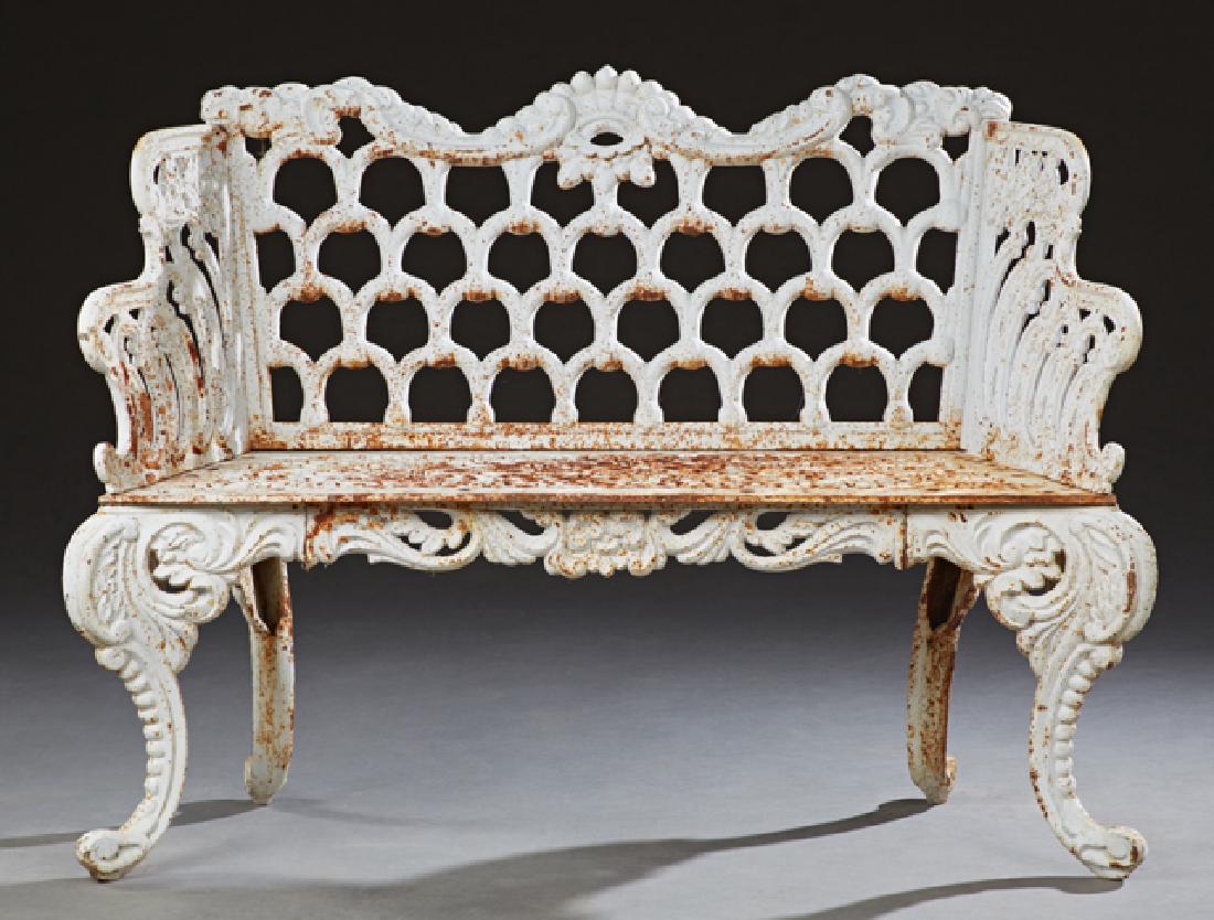 American Style White Cast Iron Garden Bench, 20th c.,