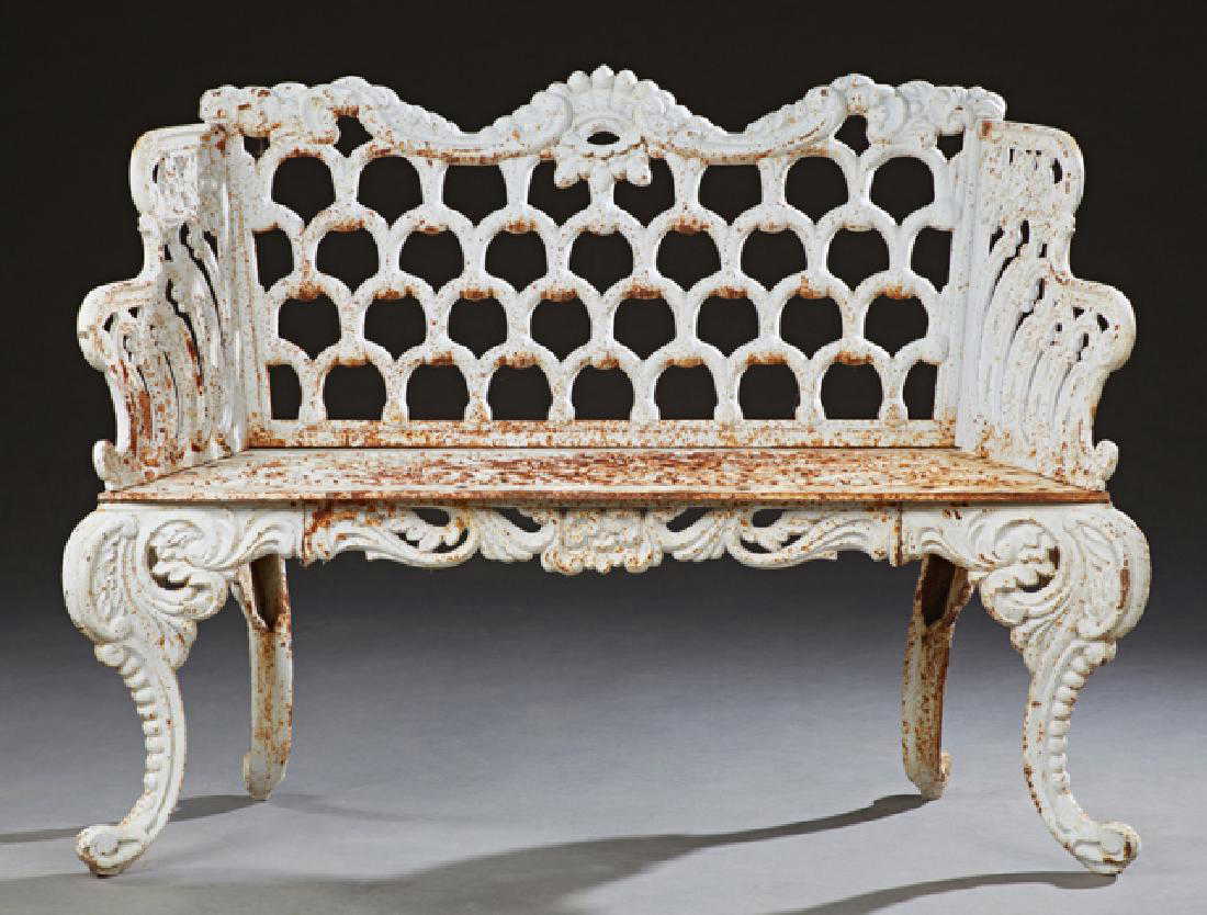 White Cast Iron Garden Bench American Style White Cast Iron Garden Bench, 20th c.,
