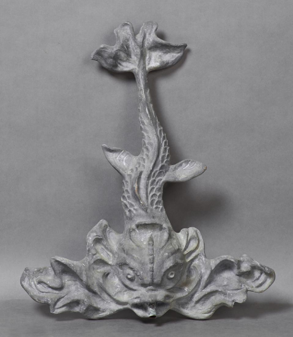 Cast Lead Dolphin Wall Fountain Spout, 20th c., H. 21