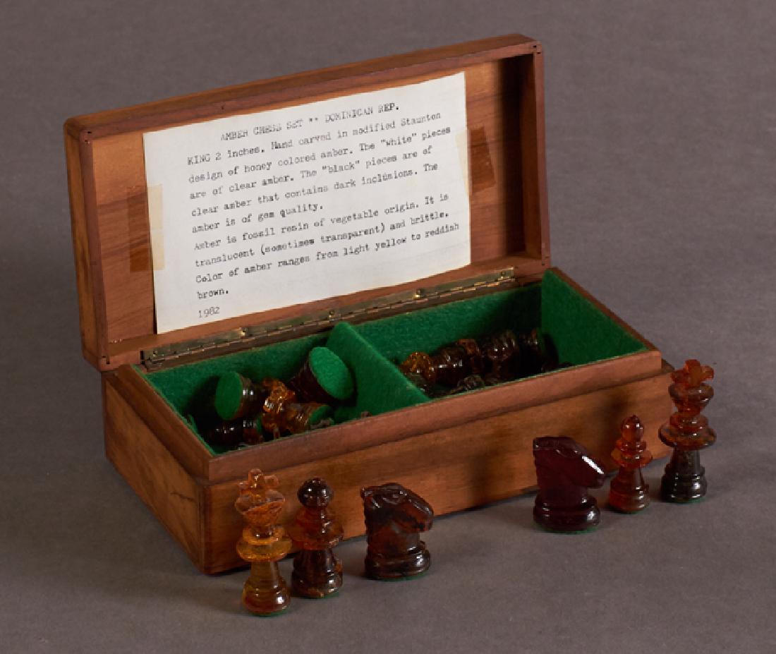 Diminutive Carved Amber Chess Set, 20th c., Dominican (1 of 1)
