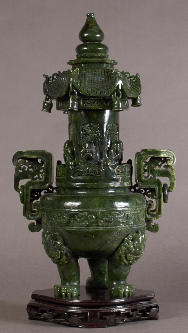 Large Chinese Dark Green Jade Covered Baluster Vase, (1 of 1)