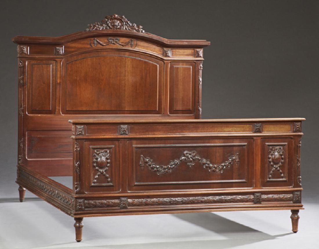 French Louis XVI Style Carved Mahogany Double Bed, 20th (1 of 1)