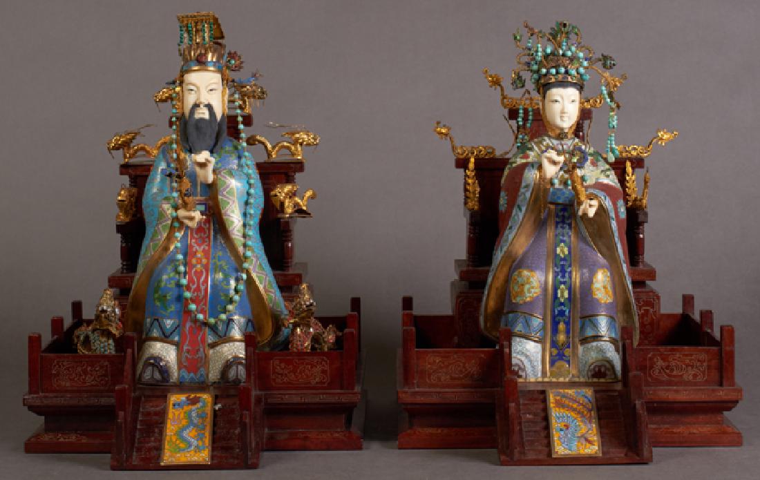 Pair of Chinese Cloisonne Emperor and Empress Figures. (1 of 1)