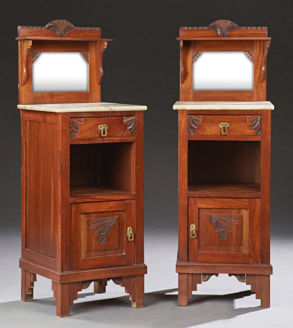 Pair of Continental Art Deco Carved Mahogany Marble Top (1 of 1)