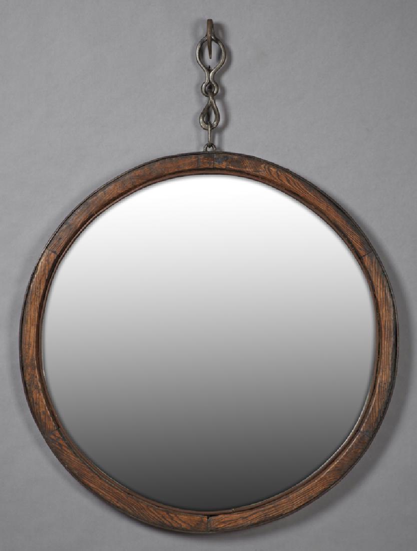 French Provincial Carved Oak Circular Mirror, 19th c., (1 of 2)