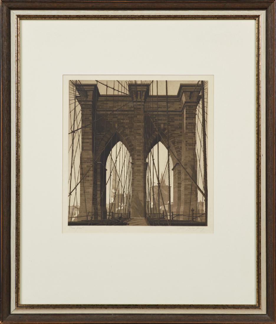 John Taylor Arms (1887-1953, American), "The Gates: John Taylor Arms (1887-1953, American), "The Gates of the City," 20th c., aquatint and etching, trial proof, so pencil marked lower left margin, pencil signed lower right margin, presented in a wood f