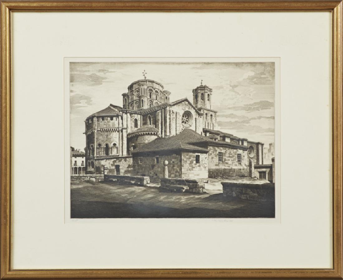 John Taylor Arms (1887-1953, American), "La: John Taylor Arms (1887-1953, American), "La Colegitata, Toru," 1935, etching, ed/100, pencil marked ed/100 lower left margin, pencil signed and dated lower right margin, presented in a gilt frame, H.-