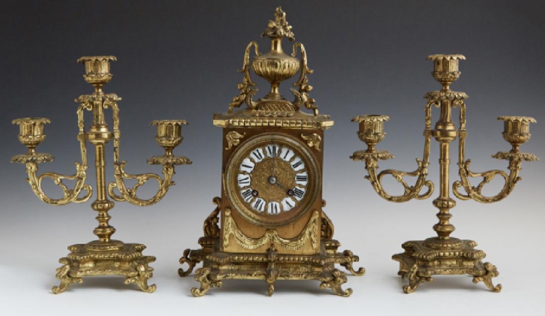 French Three Piece Bronze Clock Set, c. 1880, the (1 of 1)