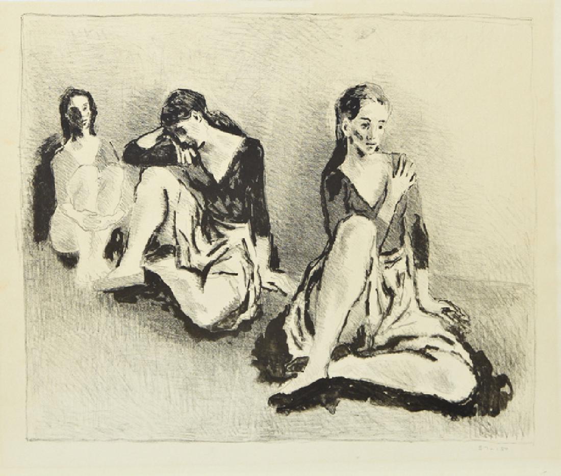 Moses Soyer (1899-1974), "Ballet Dancers," 20th: Moses Soyer (1899-1974), "Ballet Dancers," 20th c., print, 57/150, pencil numbered lower right margin, shrink wrapped, H.- 19 7/8 in., W.- 24 in.