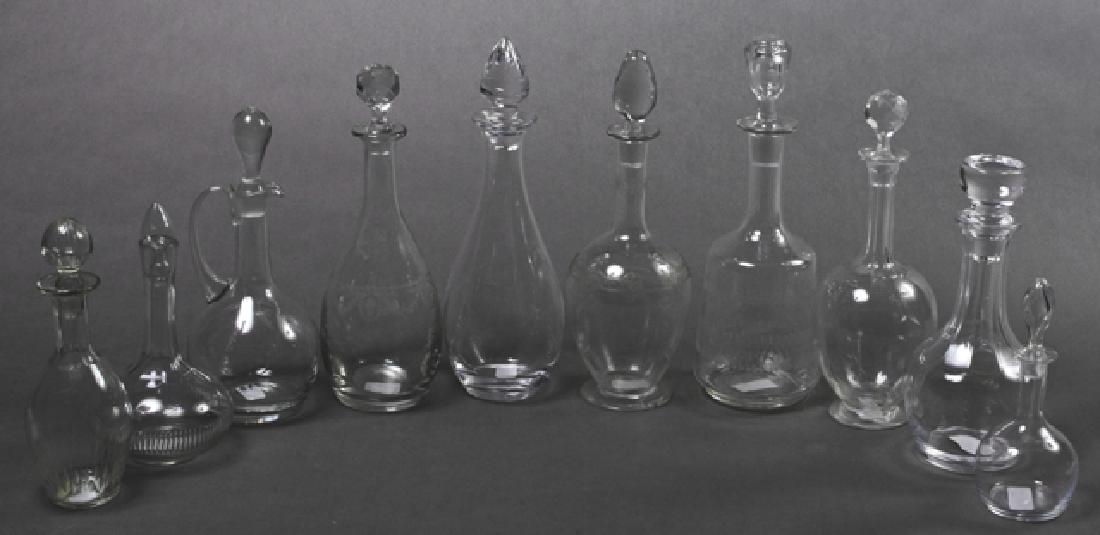 Group of Ten French Crystal Decanters Stoppers, (1 of 1)