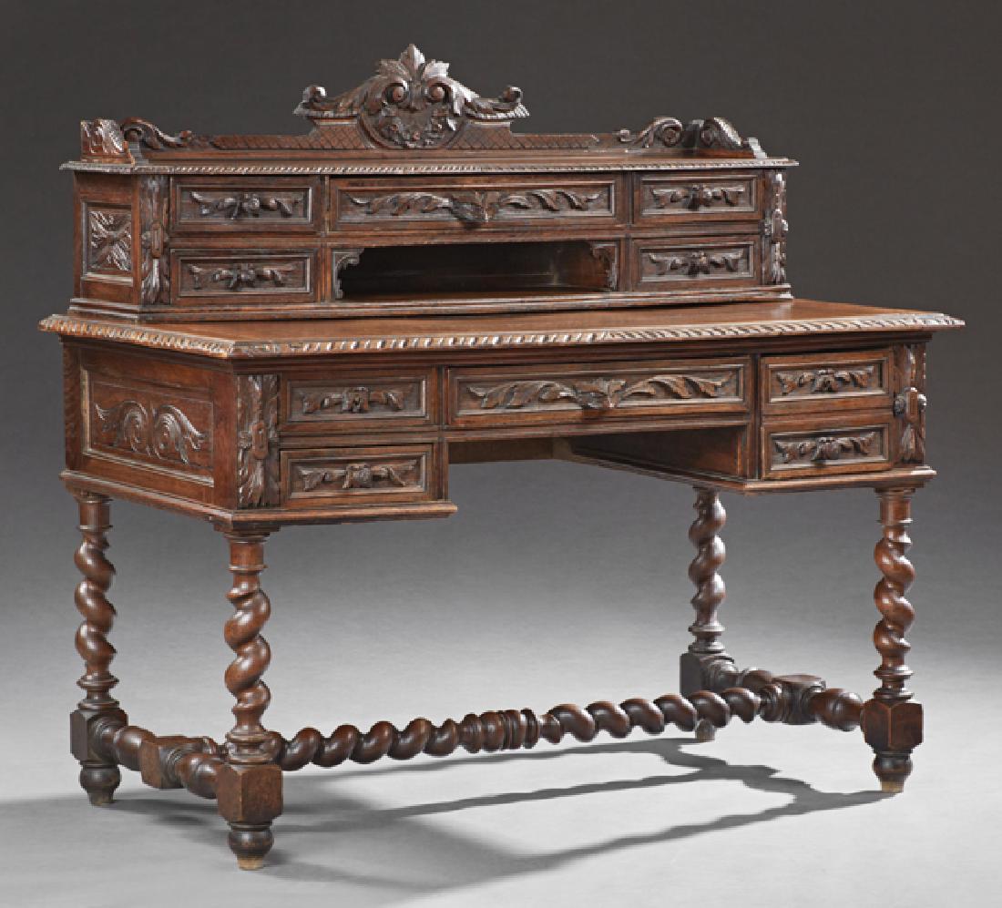 French Henri II Style Oak Writing Table, late 19th c., (1 of 1)