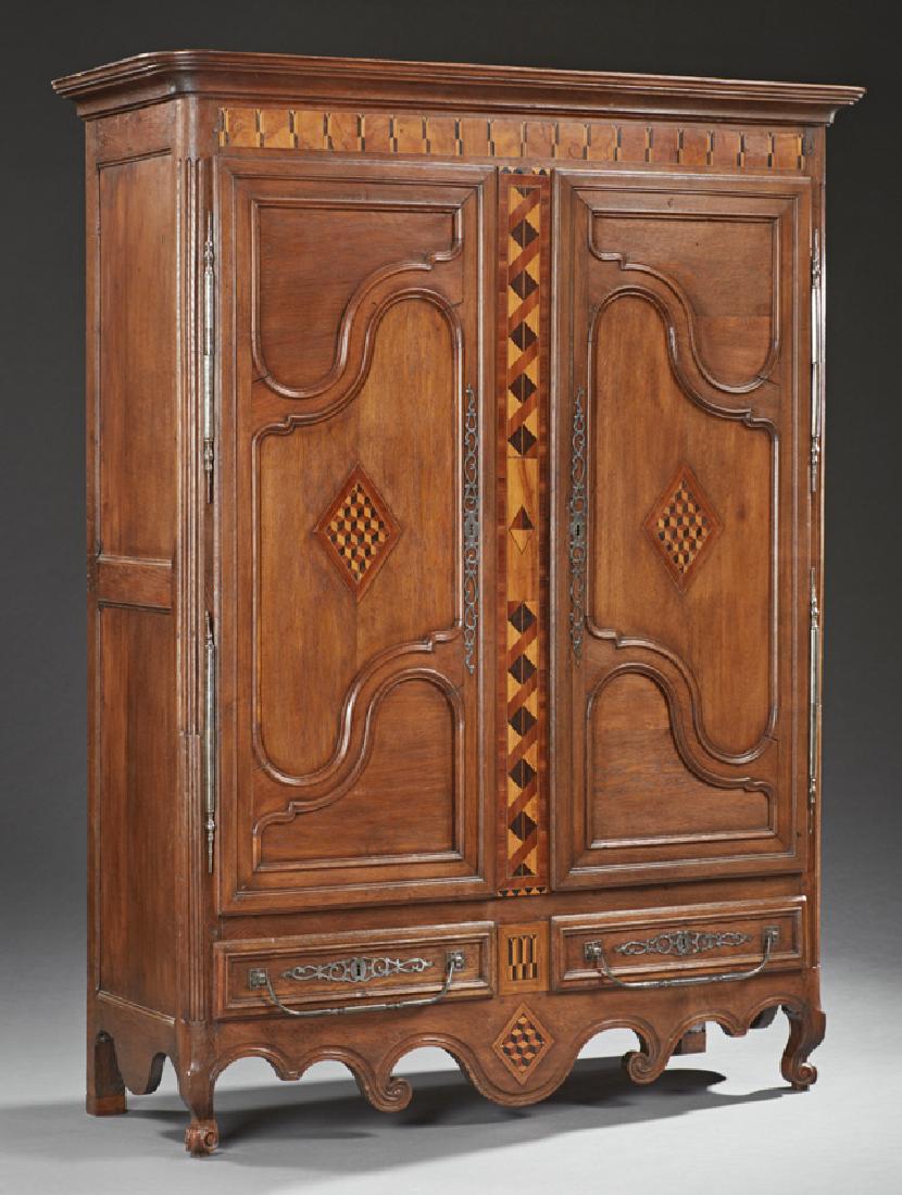 French Provincial Louis XV Style Inlaid Oak Armoire, c. (1 of 1)