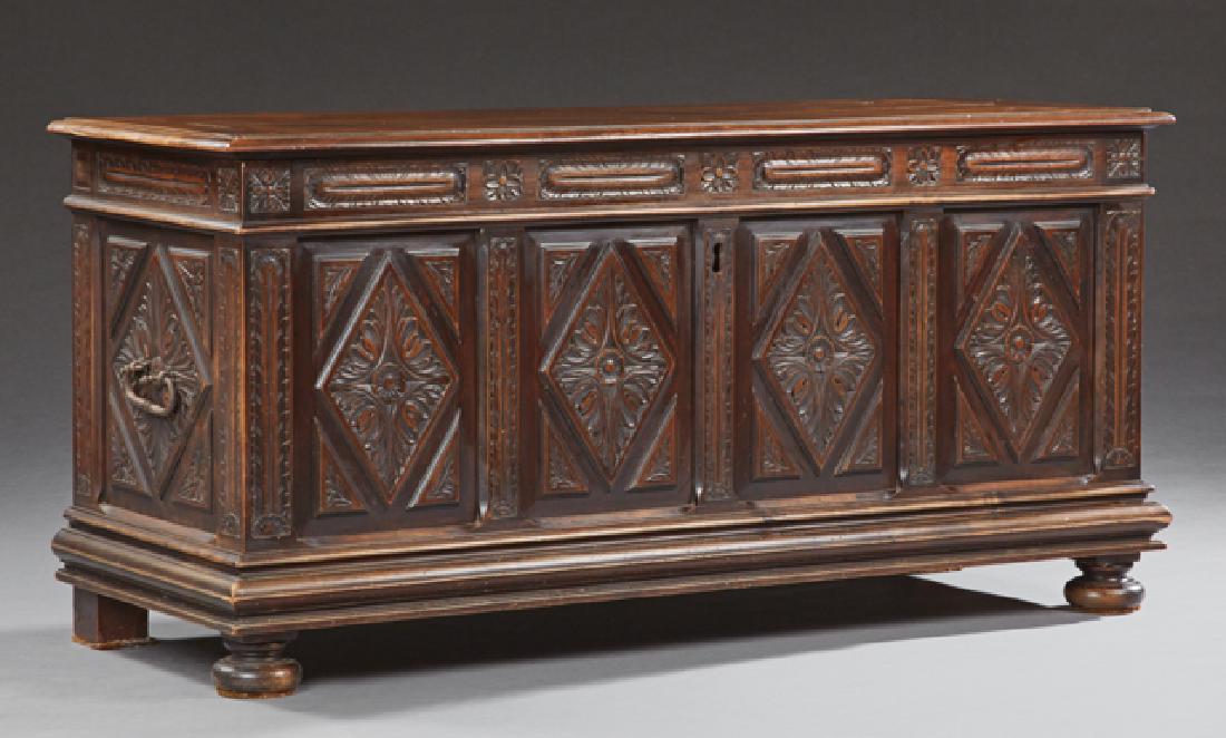 French Provincial Carved Walnut Coffer, early 19th c., (1 of 2)