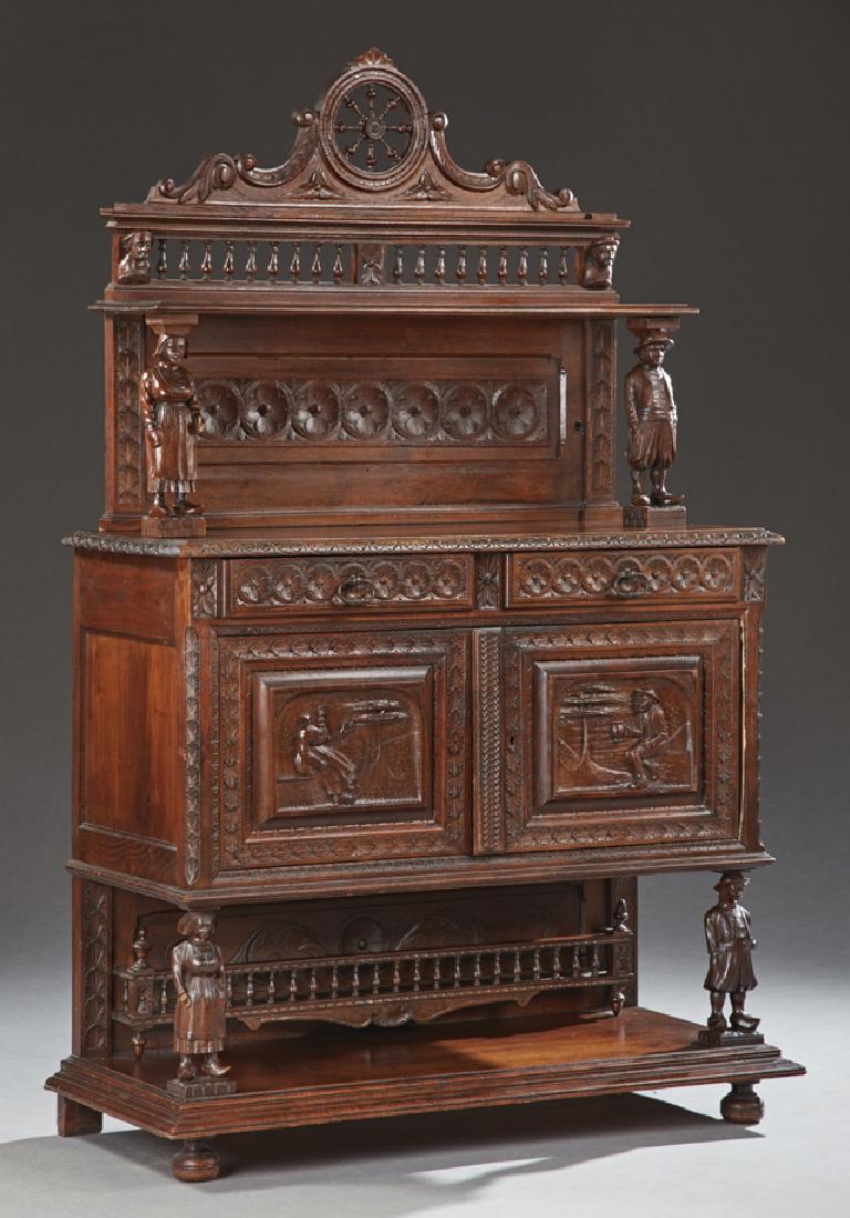 French Provincial Carved Oak Server, 19th c., Brittany, (1 of 1)