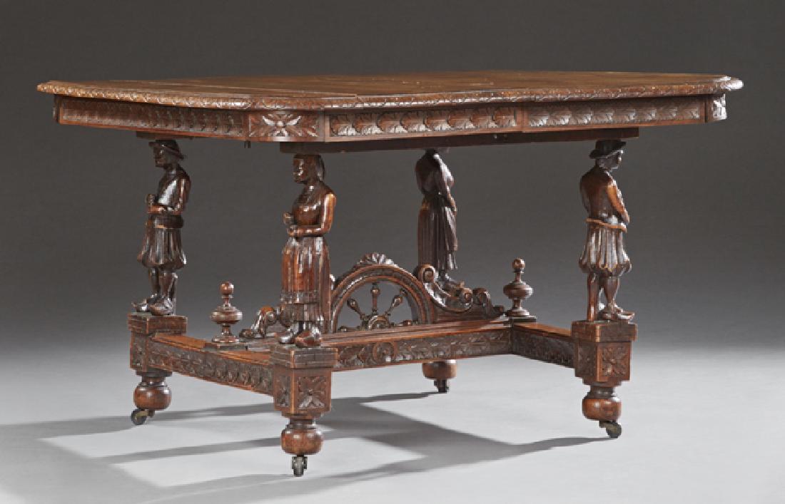 French Provincial Carved Oak Dining Table, 19th c., (1 of 6)