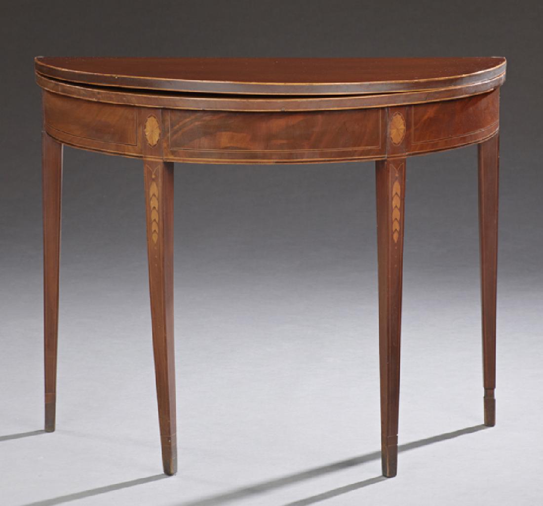 English Inlaid Mahogany Sheraton Style Demi-Lune Games (1 of 1)