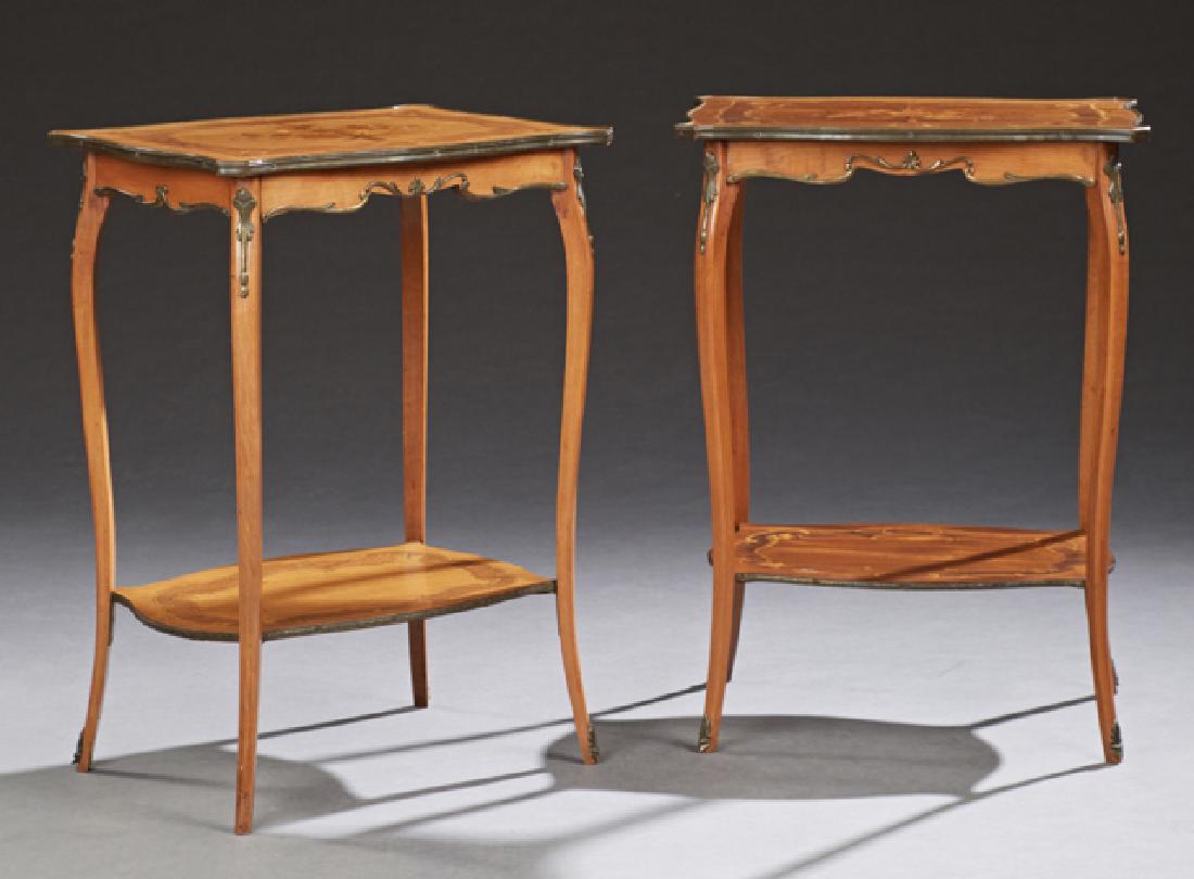 Pair of Brass Banded Marquetry Inlaid Mahogany Lamp (1 of 3)