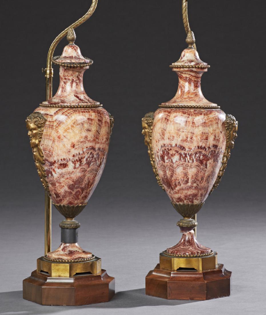 Pair of French Bronze Mounted Covered Marble Urns, (1 of 1)