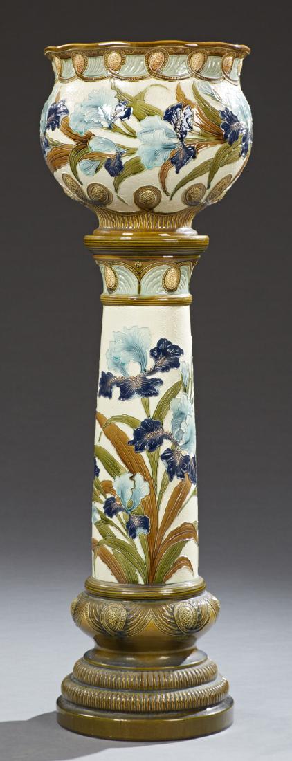 English Burmantofts Faience Jardiniere on Stand, c. (1 of 1)