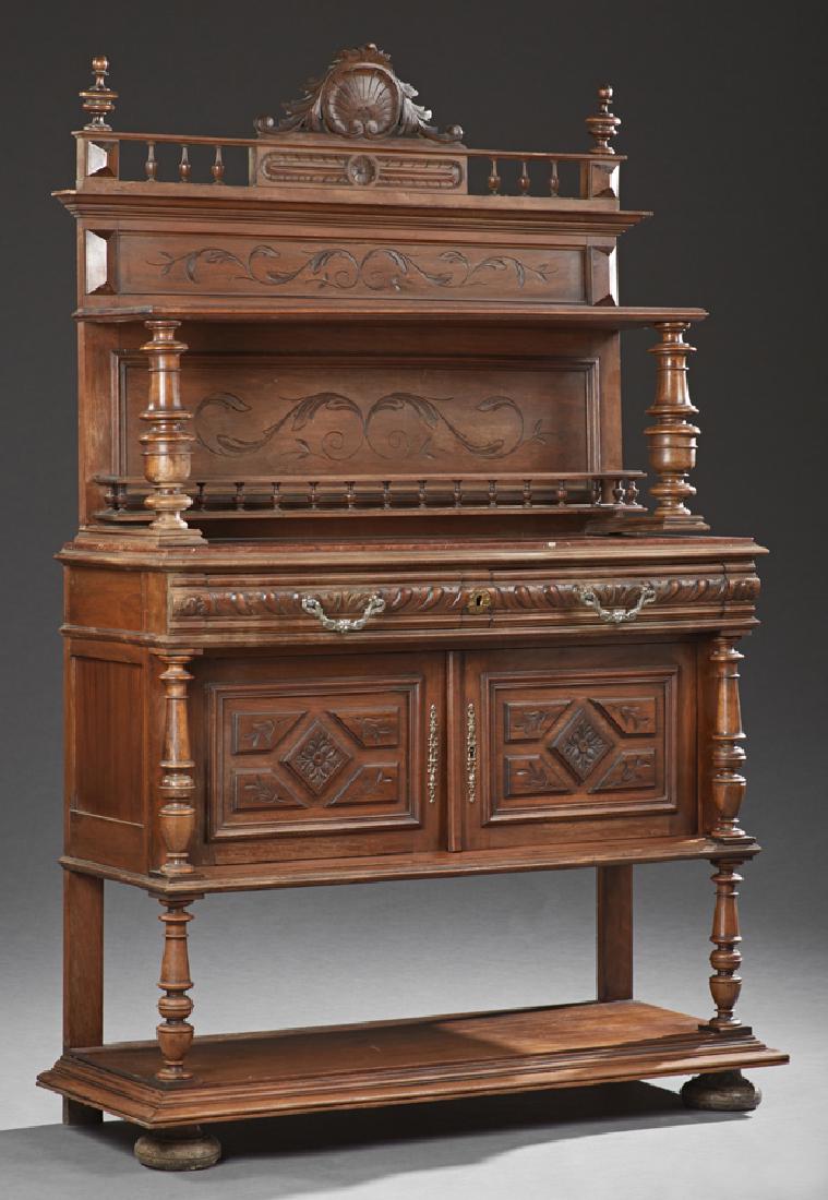 French Henri II Style Carved Walnut Marble Top Server, (1 of 1)