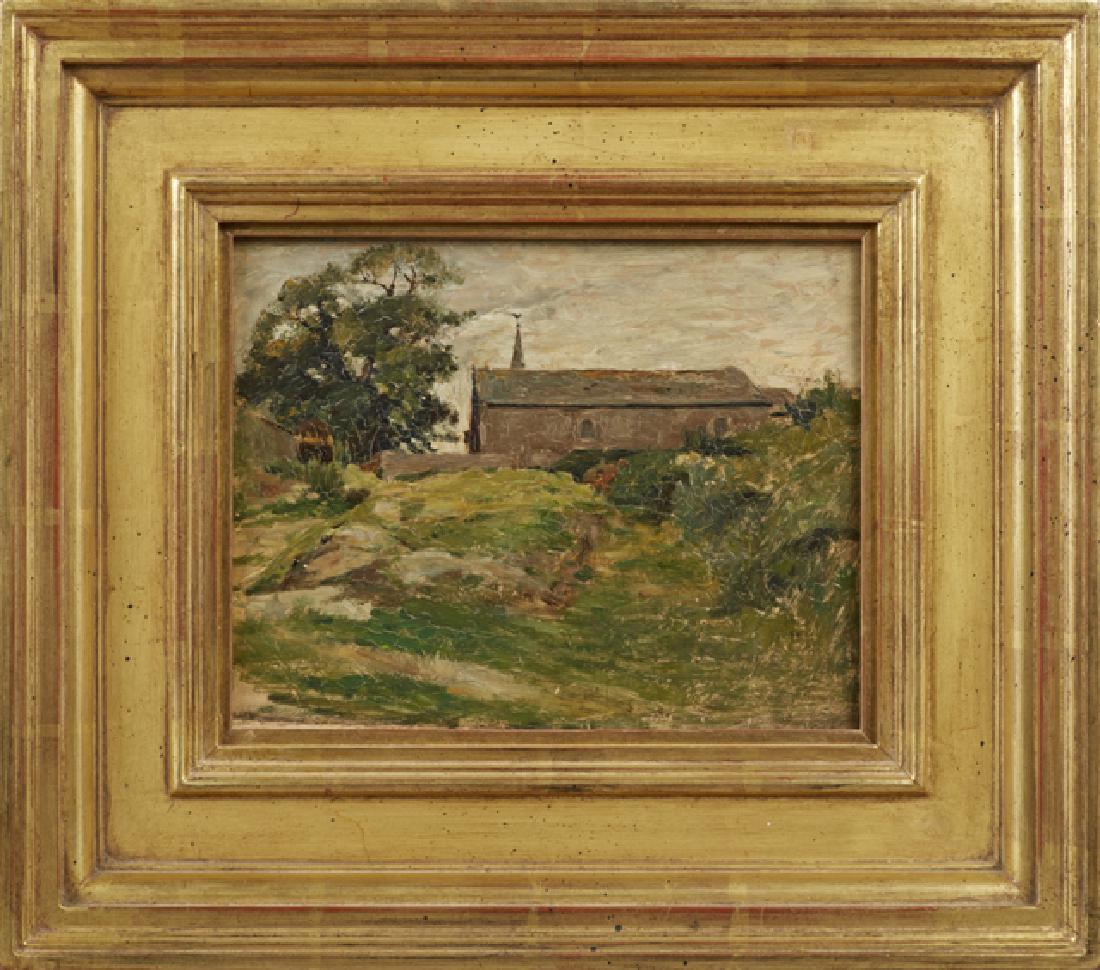 French School, "Landscape with Church," 19th c., oil on (1 of 1)