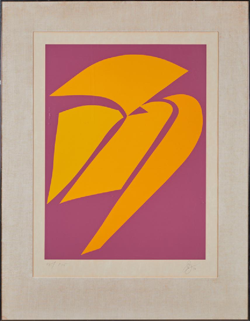 Jack Youngerman (1926- , New York), "Changes II," 1970,: Jack Youngerman (1926- , New York), "Changes II," 1970, colored lithograph, 48/175, pencil numbered lower left margin, pencil signed and dated lower right margin, presented in a metal frame with a lin
